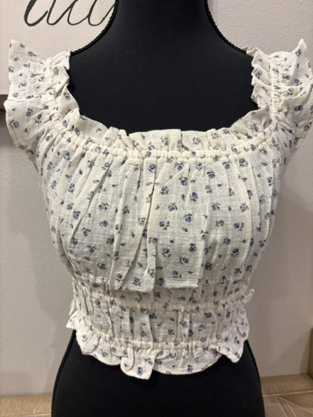 Olivaceous Natural Floral Ruffle Crop Top